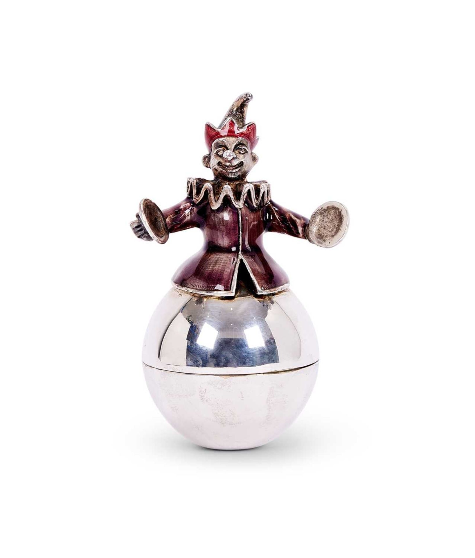 A TIFFANY & CO. GENE MOORE SILVER AND ENAMELLED MODEL OF A CLOWN