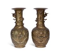 A PAIR OF CHINESE BRONZE DRAGON VASES