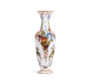 ATTRIBUTED TO BACCARAT: A MID 19TH CENTURY OPALINE GLASS VASE DECORATED WITH FLOWERS