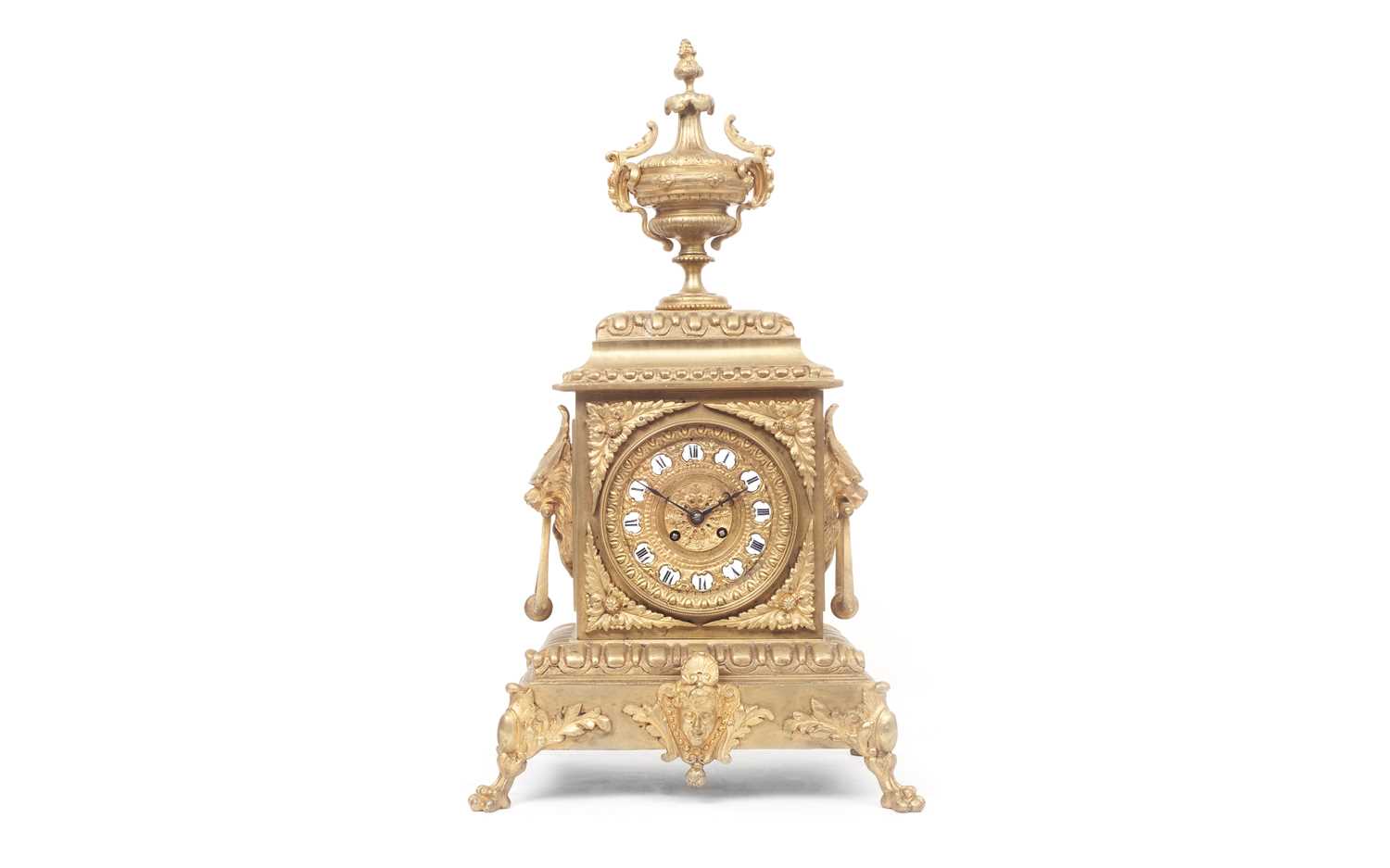 A LARGE LATE 19TH CENTURY FRENCH GILT BRONZE MANTEL CLOCK