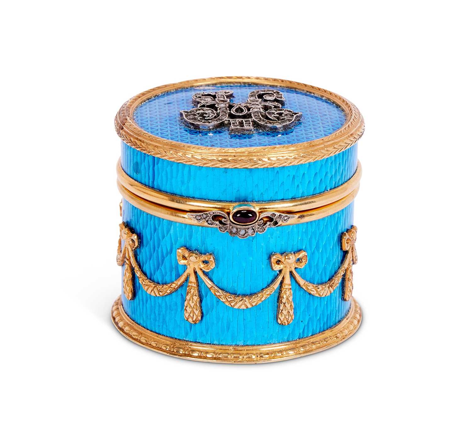 A FABERGE STYLE SILVER GILT, DIAMOND AND ENAMEL MOUNTED PILL BOX - Image 3 of 4