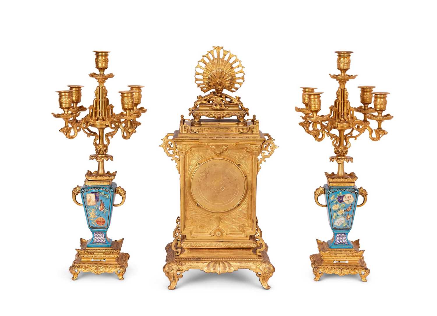 ATTRIBUTED TO L'ESCALIER DE CRISTAL: A FINE LATE 19TH CENTURY ORMOLU AND PORCELAIN CLOCK GARNITURE - Image 2 of 16