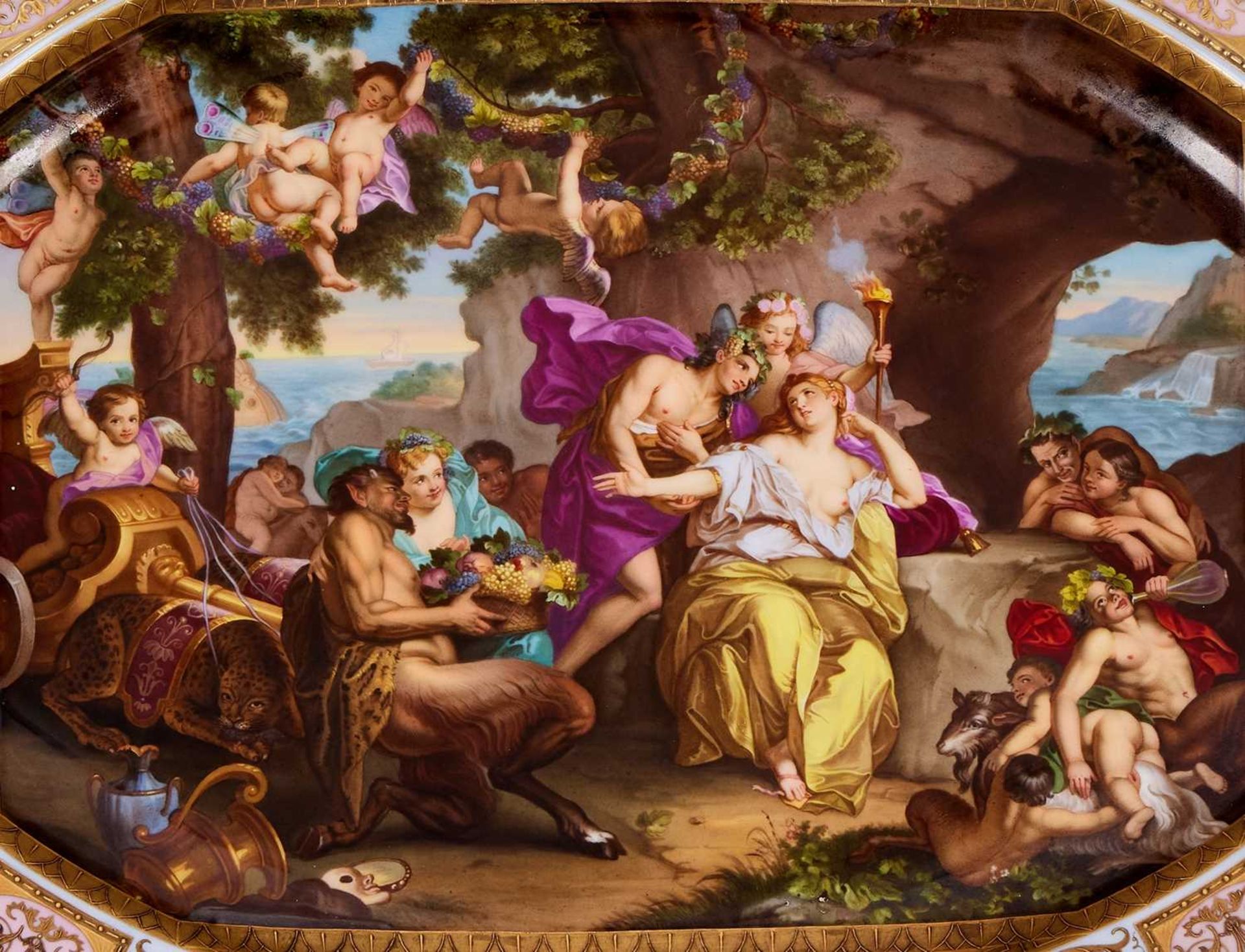A FINE AND LARGE 19TH CENTURY VIENNA PORCELAIN DISH DEPICTING BACCHUS AND ARIADNE - Image 4 of 5