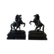A SMALL PAIR OF 19TH CENTURY BRONZE MODELS OF THE MARLEY HORSES AFTER COUSTOU (FRENCH, 1677-1746)