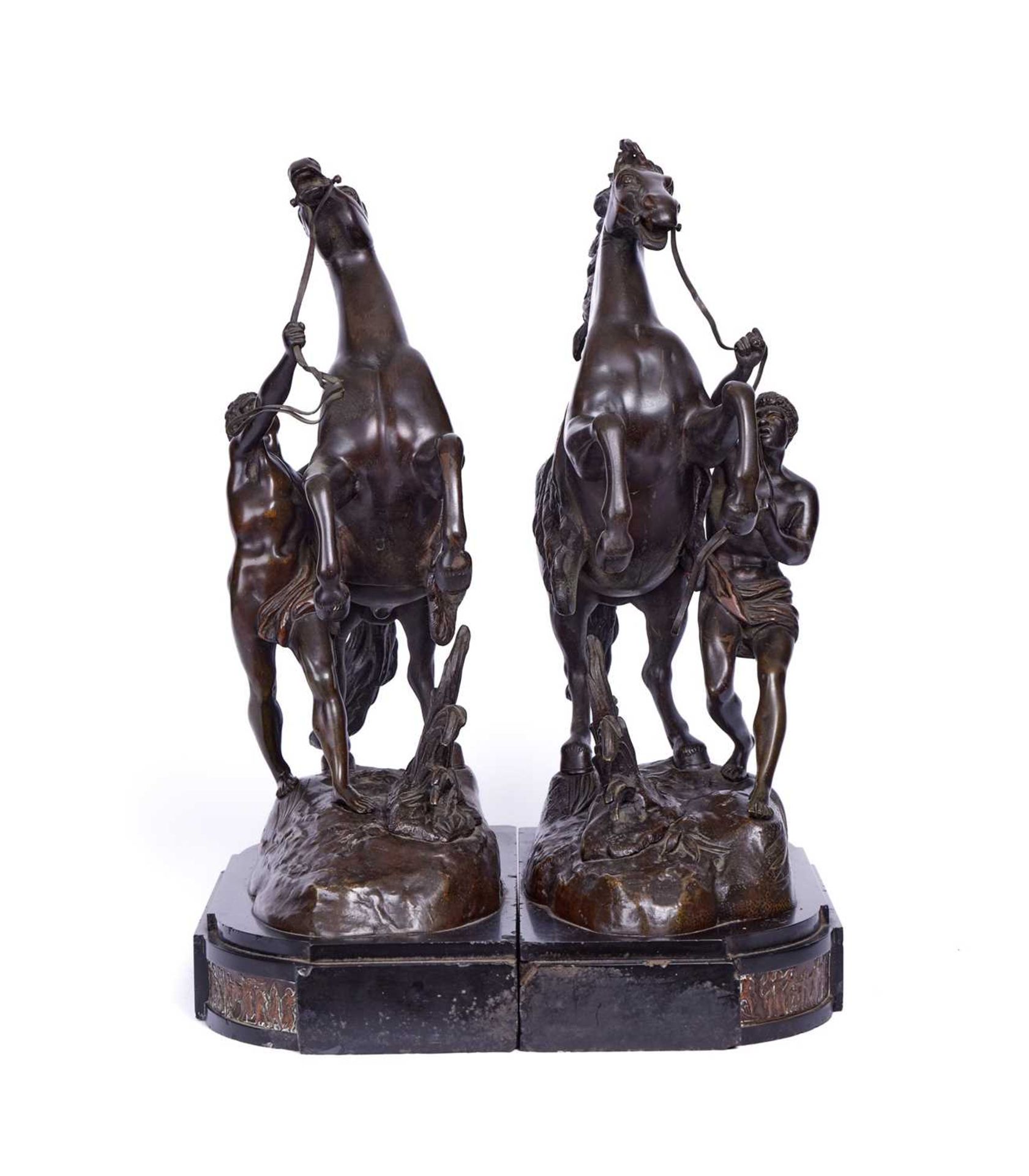 A PAIR OF 19TH CENTURY BRONZE MODELS OF THE MARLEY HORSES AFTER COUSTOU (FRENCH, 1677-1746) - Image 2 of 3