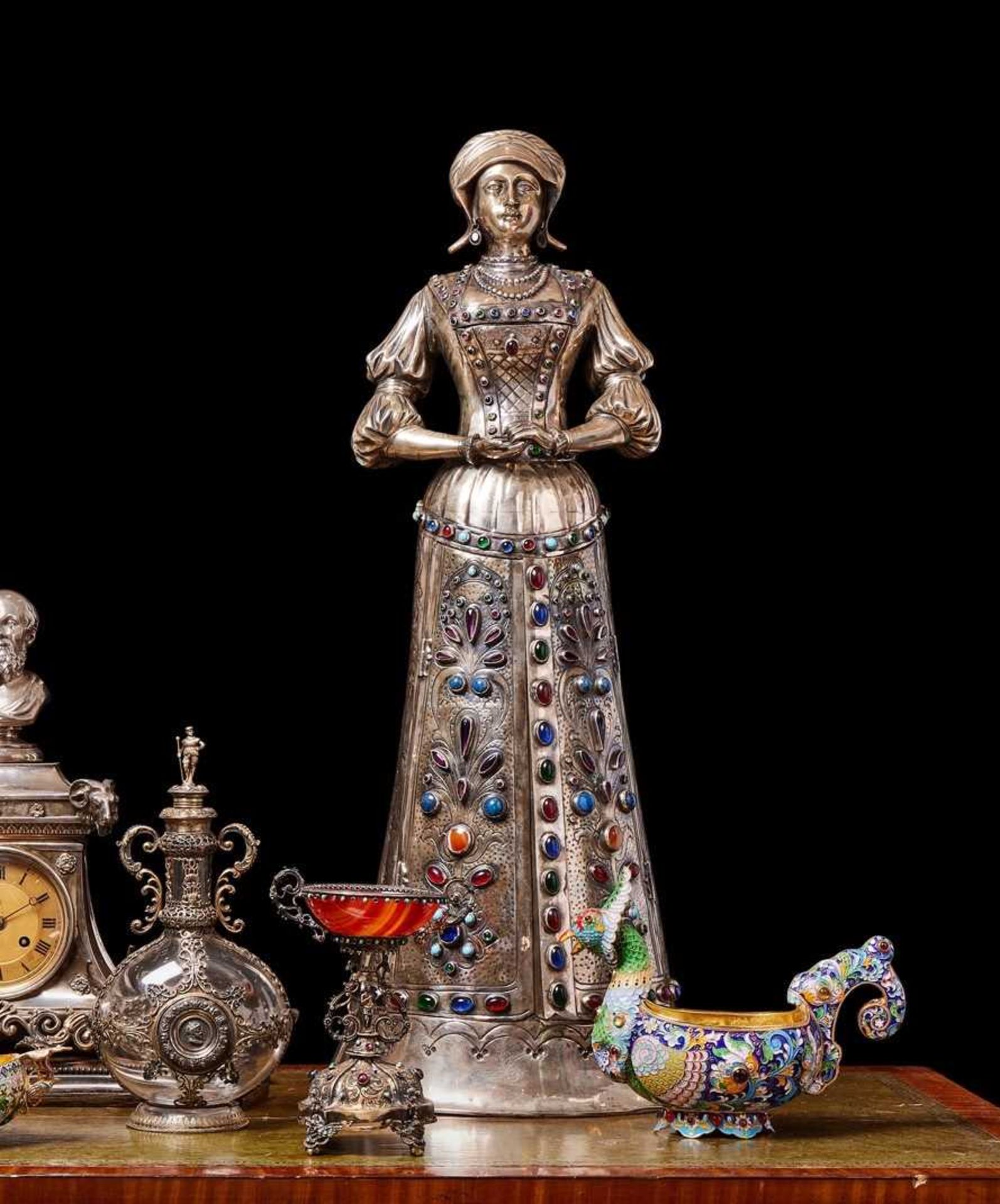 A MASSIVE SILVER AND GEM SET FIGURAL JEWEL CABINET, GERMAN, LATE 19TH CENTURY - Image 2 of 6