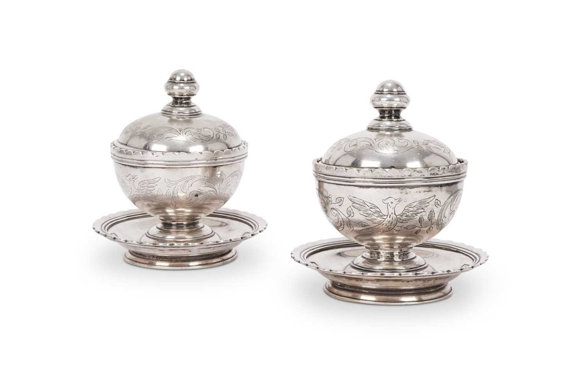 A PAIR OF EGYPTIAN SILVER CAVIAR DISHES MADE FOR THE OTTOMAN MARKET