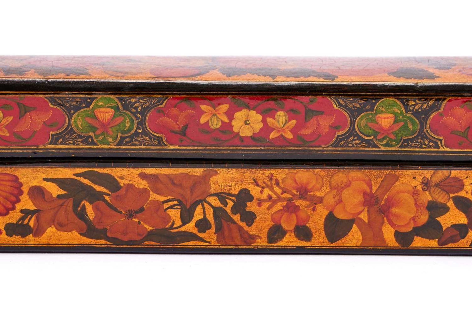 A LARGE 19TH CENTURY OR EARLIER PERSIAN LACQUERED SCHOLAR'S PEN BOX - Image 2 of 2