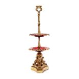 A 19TH CENTURY GILT BRONZE AND RUBY GLASS CENTREPIECE