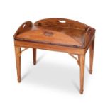 A 19TH CENTURY ENGLISH MAHOGANY BUTLER'S TRAY ON STAND