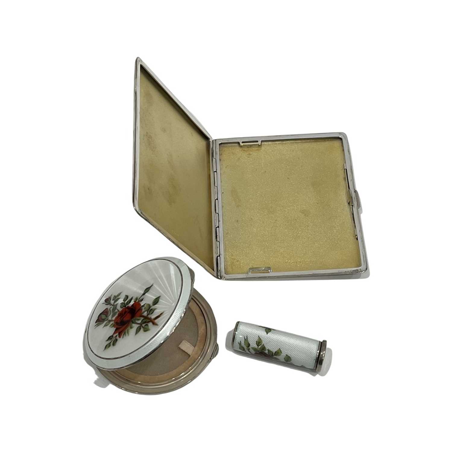 A 1960'S SILVER AND ENAMEL COMPACT, CIGARETTE CASE AND LIPSTICK HOLDER - Image 2 of 3