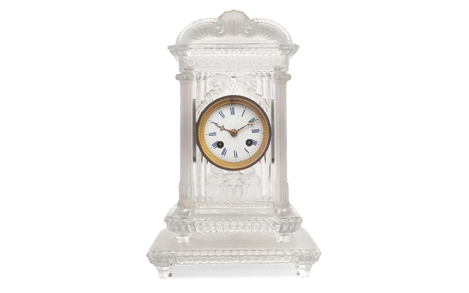 BACCARAT: A LATE 19TH CENTURY FROSTED AND CLEAR GLASS MANTEL CLOCK - Image 3 of 3