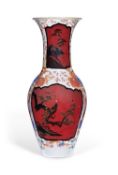 A LARGE JAPANESE MEIJI PERIOD LACQUERED PORCELAIN VASE