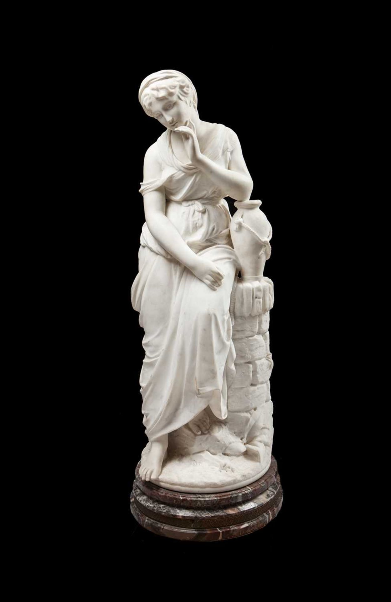A LARGE LATE 19TH CENTURY ITALIAN MARBLE FIGURE OF RUTH AT THE WELL