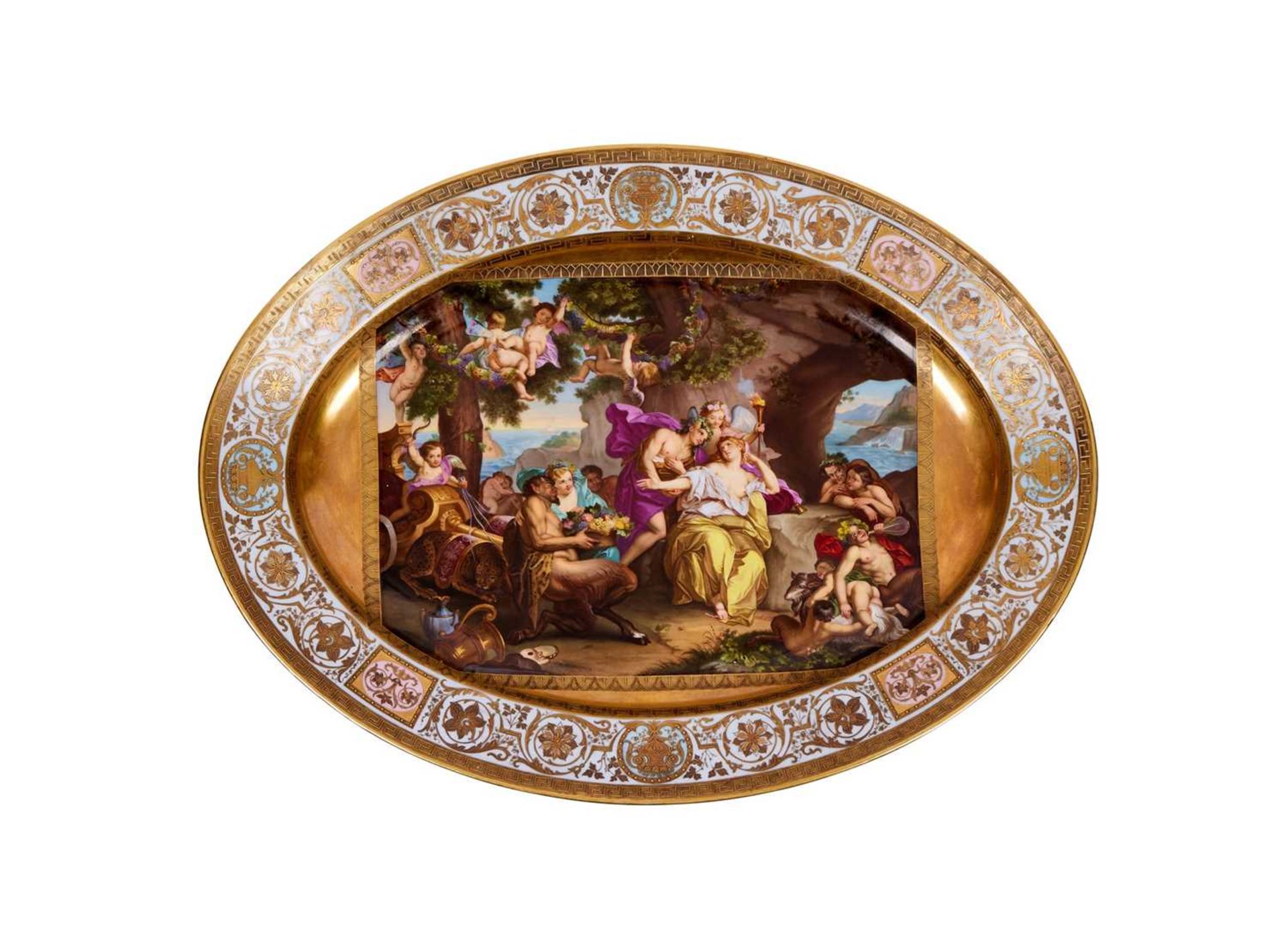 A FINE AND LARGE 19TH CENTURY VIENNA PORCELAIN DISH DEPICTING BACCHUS AND ARIADNE - Image 3 of 5