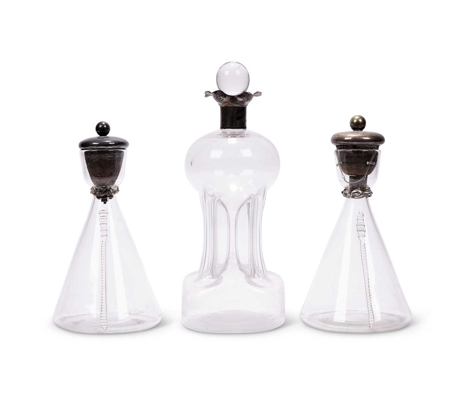 THREE LATE 19TH / EARLY 20TH CENTURY GLASS DECANTERS