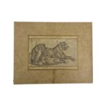 AN 18TH / 19TH CENTURY PERSIAN PEN AND INK DRAWING OF TIGERS n 18th