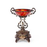 A SILVER GILT, AGATE AND JEWELLED 19TH CENTURY VIENNESE TAZZA