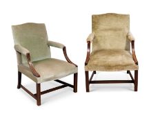 A NEAR PAIR OF LATE 19TH / EARLY 20TH CENTURY GAINSBOROUGH CHAIRS