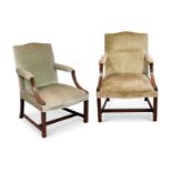 A NEAR PAIR OF LATE 19TH / EARLY 20TH CENTURY GAINSBOROUGH CHAIRS