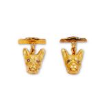 A PAIR OF SILVER GILT AND DIAMOND SET RUSSIAN STYLE CUFFLINKS MODELLED WITH BULLDOGS