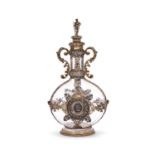 A 19TH CENTURY GERMAN SILVER AND GLASS FLASK