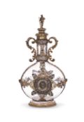 A 19TH CENTURY GERMAN SILVER AND GLASS FLASK