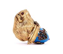 A FABERGE STYLE SILVER GILT, ENAMEL AND DIAMOND SET LIGHTER MODELLED AS A GUINEAPIG