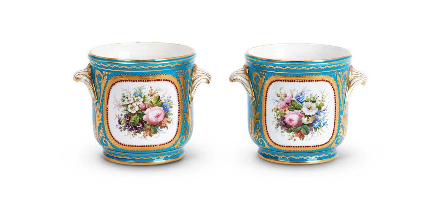 A PAIR OF 19TH CENTURY SEVRES STYLE PORCELAIN CACHE POTS - Image 2 of 3