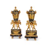A PAIR OF 19TH CENTURY GILT BRONZE AND MARBLE VASES AND COVERS OF RUSSIAN DESIGN