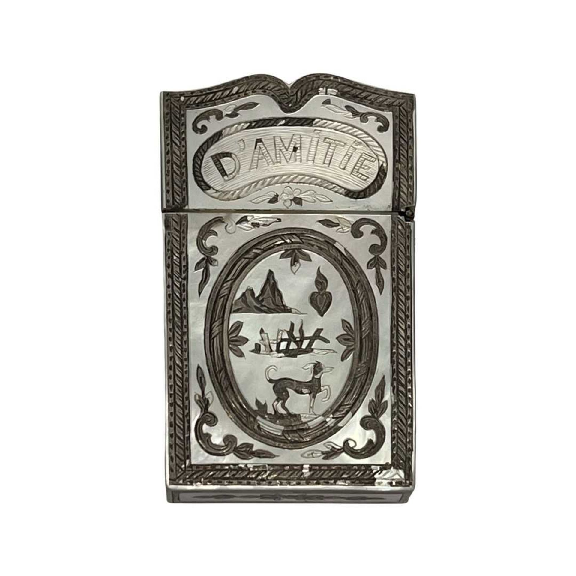 A 19TH CENTURY FRENCH SILVER AND MOTHER OF PEARL CARD HOLDER - Image 2 of 4