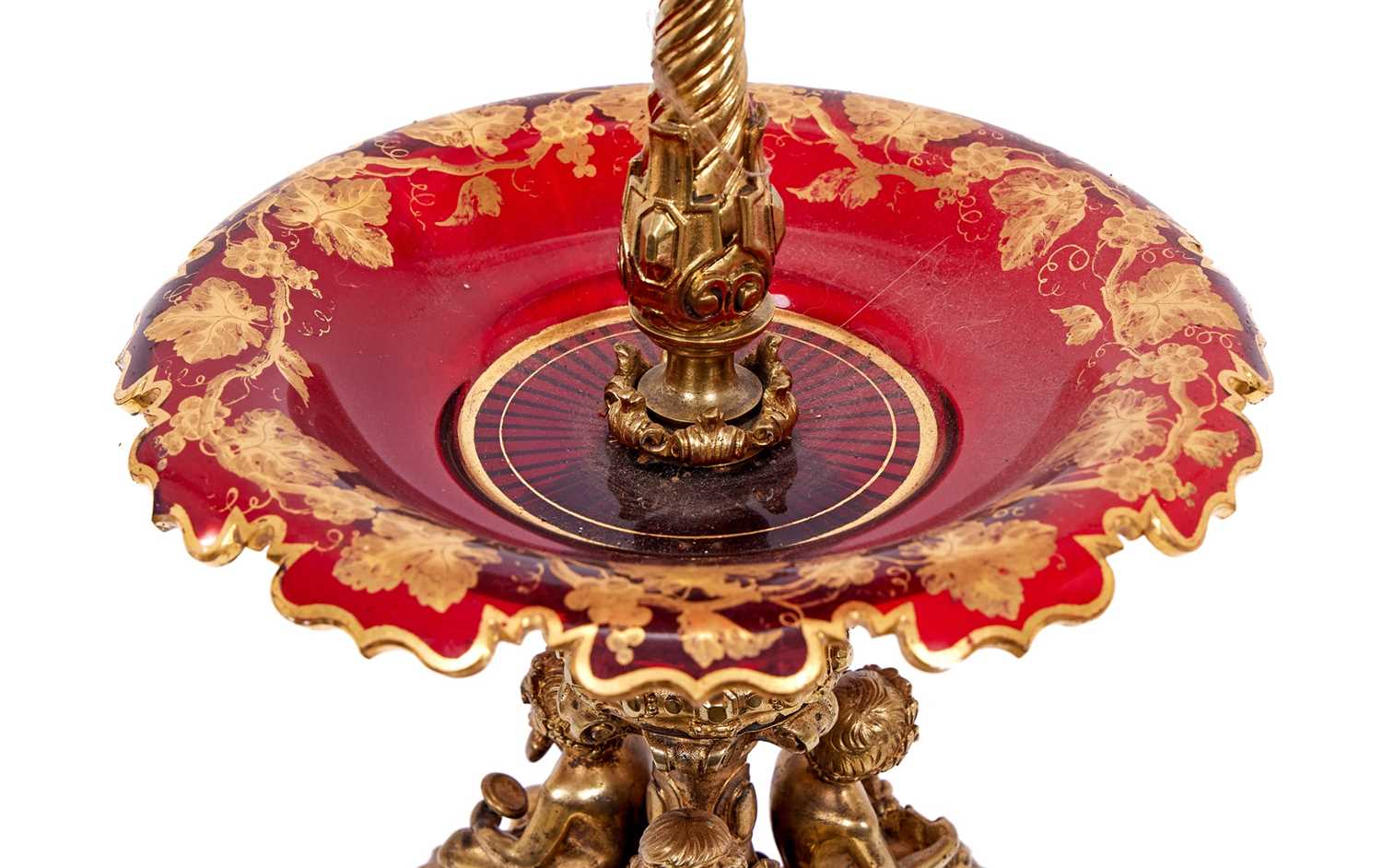 A 19TH CENTURY GILT BRONZE AND RUBY GLASS CENTREPIECE - Image 2 of 4