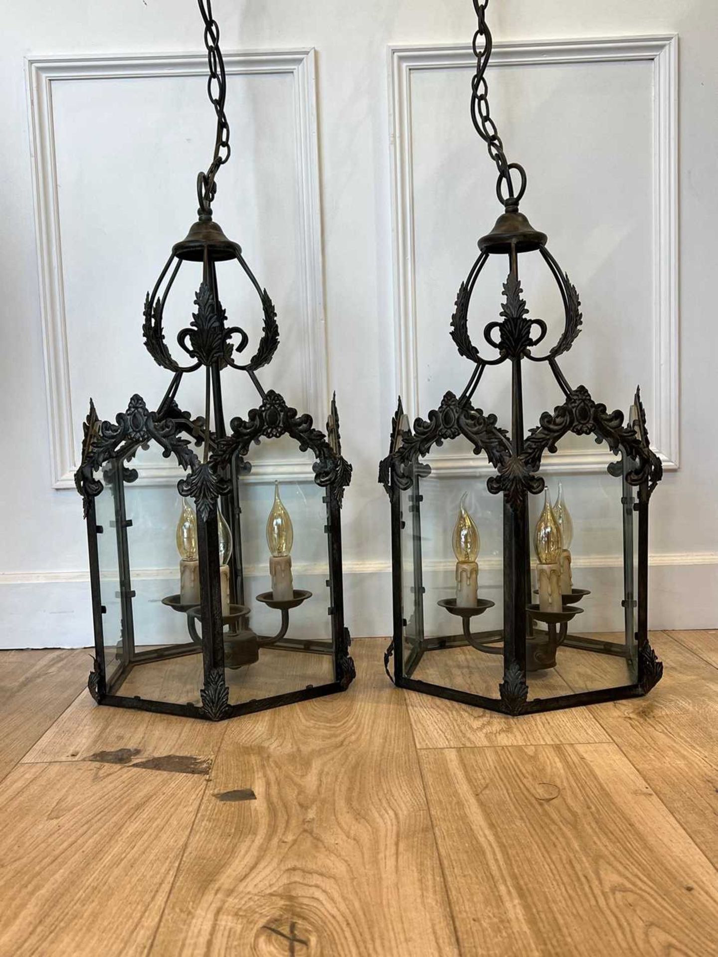 A PAIR OF GOTHIC REVIVAL STYLE HALL LANTERNS - Image 4 of 4