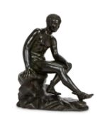 A LATE 19TH CENTURY NEAPOLITAN BRONZE OF THE SEATED MERCURY, AFTER THE ANTIQUE