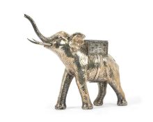 A SILVER PLATED TEA CADDY MODELLED AS AN ELEPHANT