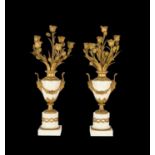 A FINE PAIR OF 19TH CENTURY FRENCH GILT BRONZE AND MARBLE FLORAL CANDELABRA