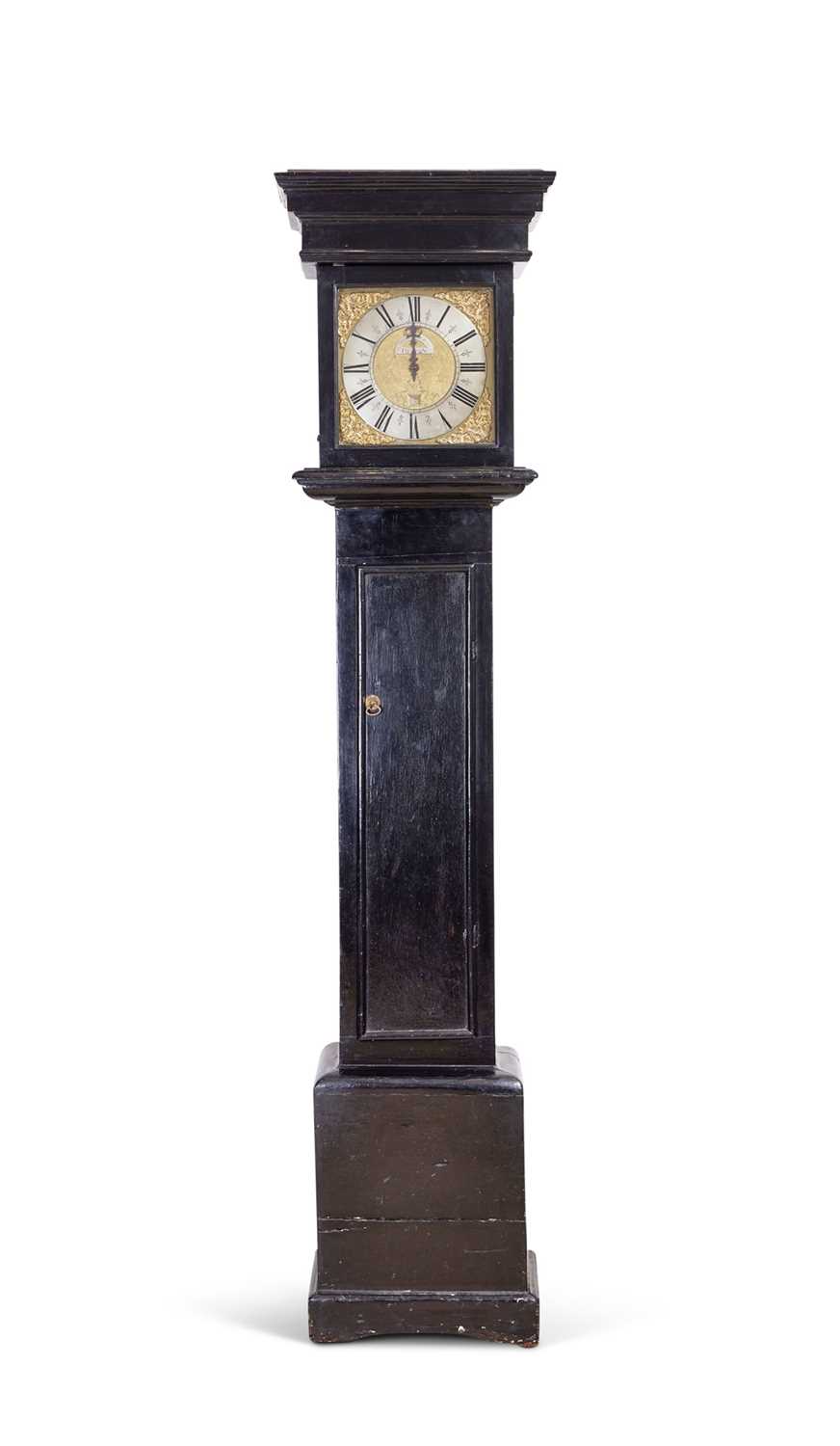 A QUEEN ANNE PERIOD EBONISED LONGCASE CLOCK SIGNED SAMUEL HENRY SMITH, LONDON