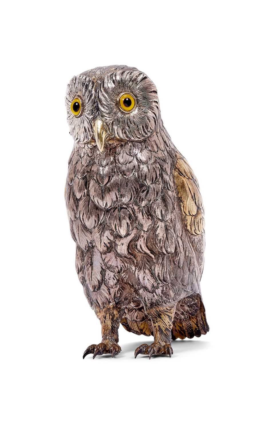 A MASSIVE SILVER AND PARCEL GILT MODEL OF AN OWL, GERMAN, 1920'S - Image 3 of 4