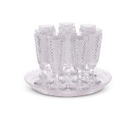 BACCARAT: A SET OF EARLY 20TH CENTURY GLASS FLUTES WITH MATCHING TRAY
