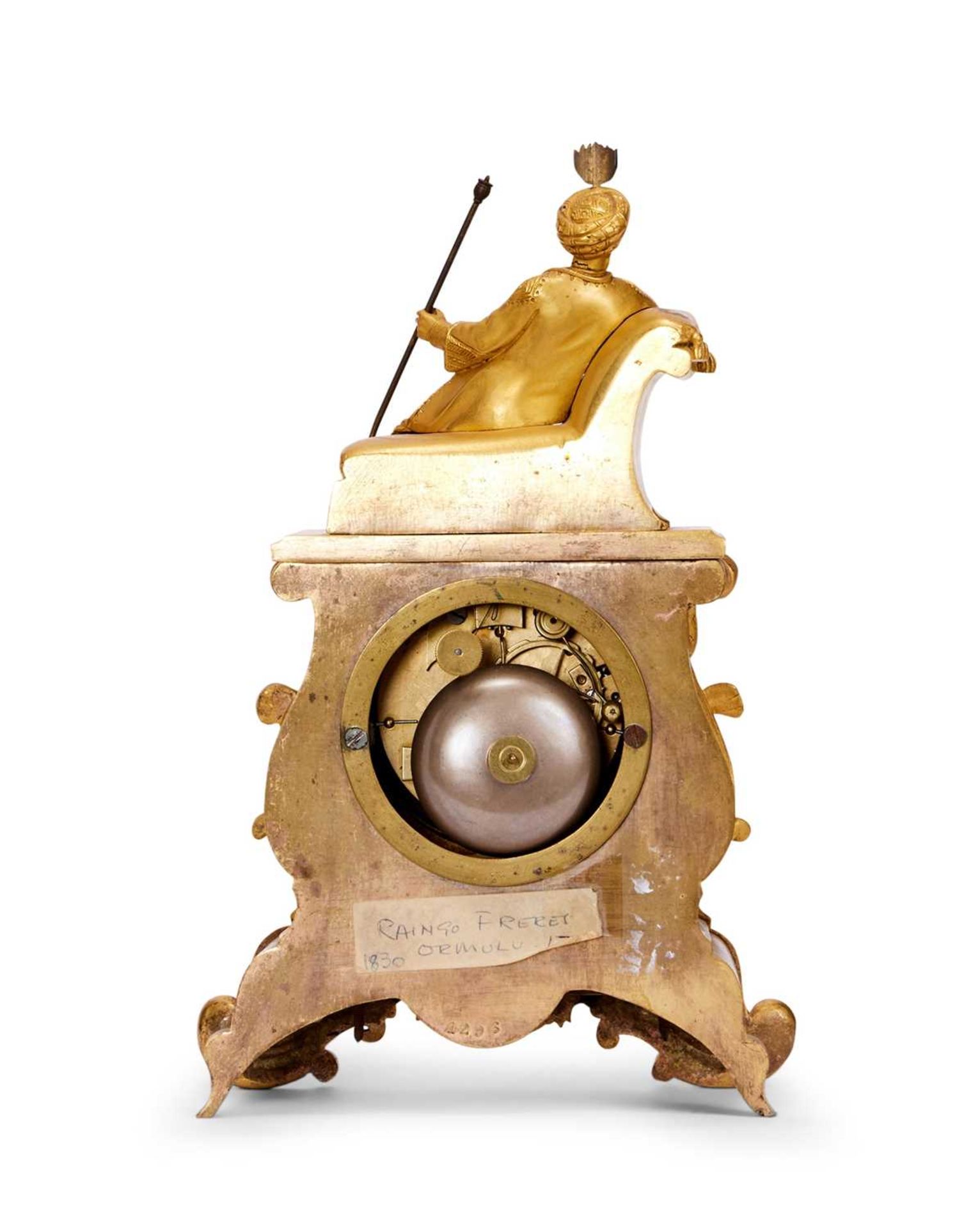 RAINGO FRERES, PARIS: AN 1830'S FRENCH ORIENTALIST GILT BRONZE CLOCK DEPICTING A SULTAN - Image 2 of 3