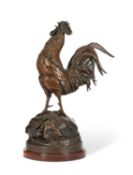 AUGUSTE CAIN (1822-1894): A LARGE BRONZE COCKEREL CAST BY SUSSE FRERES, PARIS