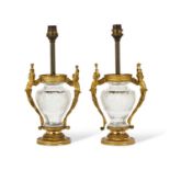 A FINE PAIR OF EMPIRE PERIOD ORMOLU AND CUT GLASS VASES CIRCA 1800