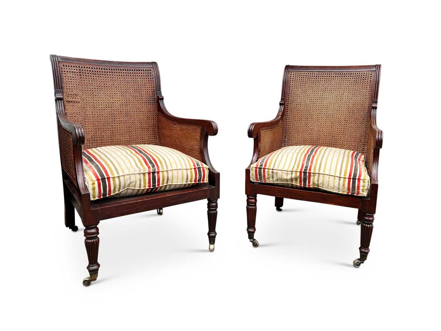 A PAIR OF EARLY 20TH CENTURY CANED BERGERE OR LIBRARY CHAIRS - Image 2 of 4