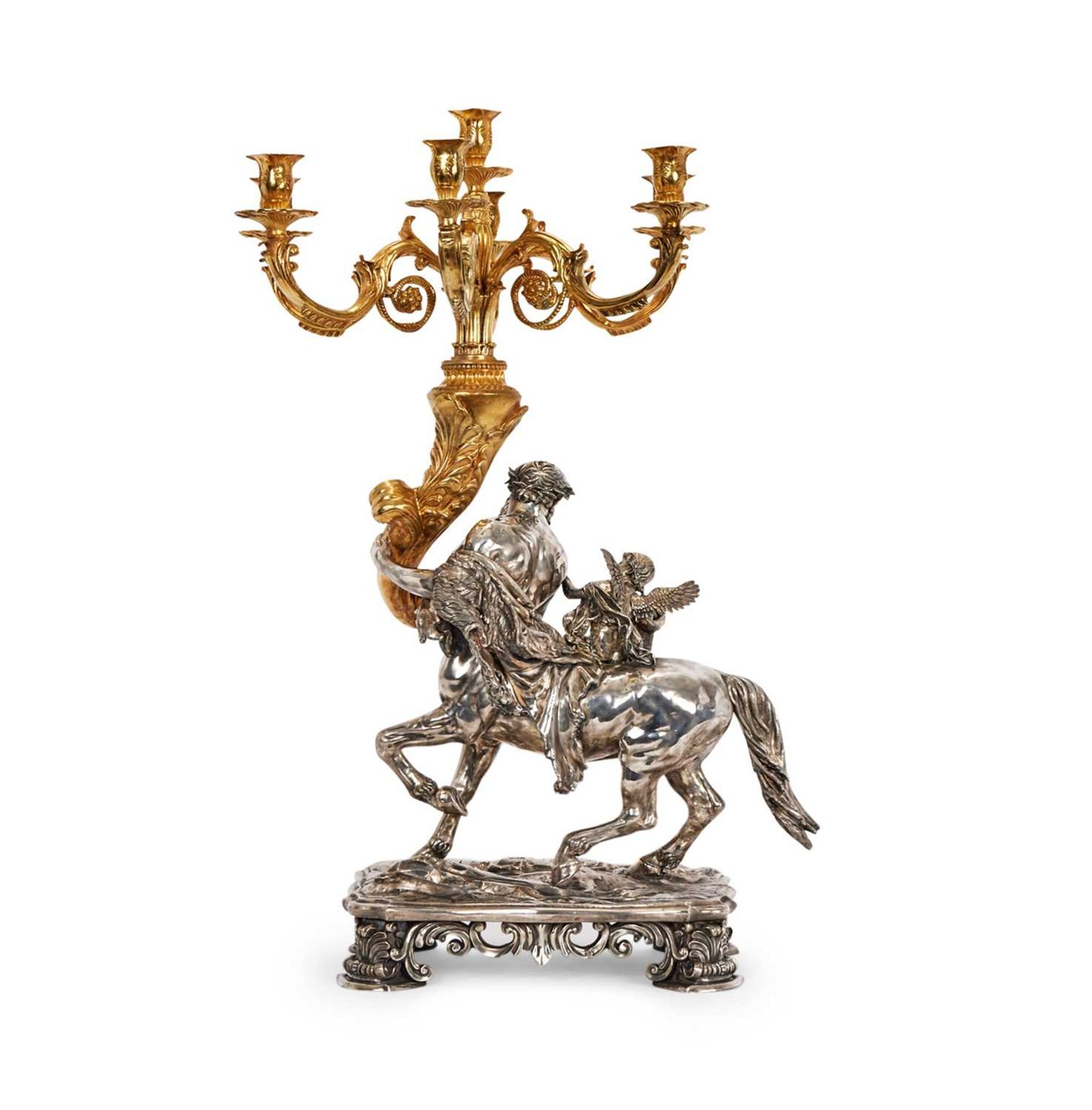 A MASSIVE PAIR OF SILVER AND SILVER GILT ITALIAN BAROQUE STYLE CANDELABRA - Image 3 of 9