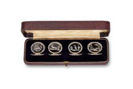 A SET OF SILVER AND TORTOISESHELL MENU CARD HOLDERS BY WILLIAM COMYNS & SONS LTD, 1913