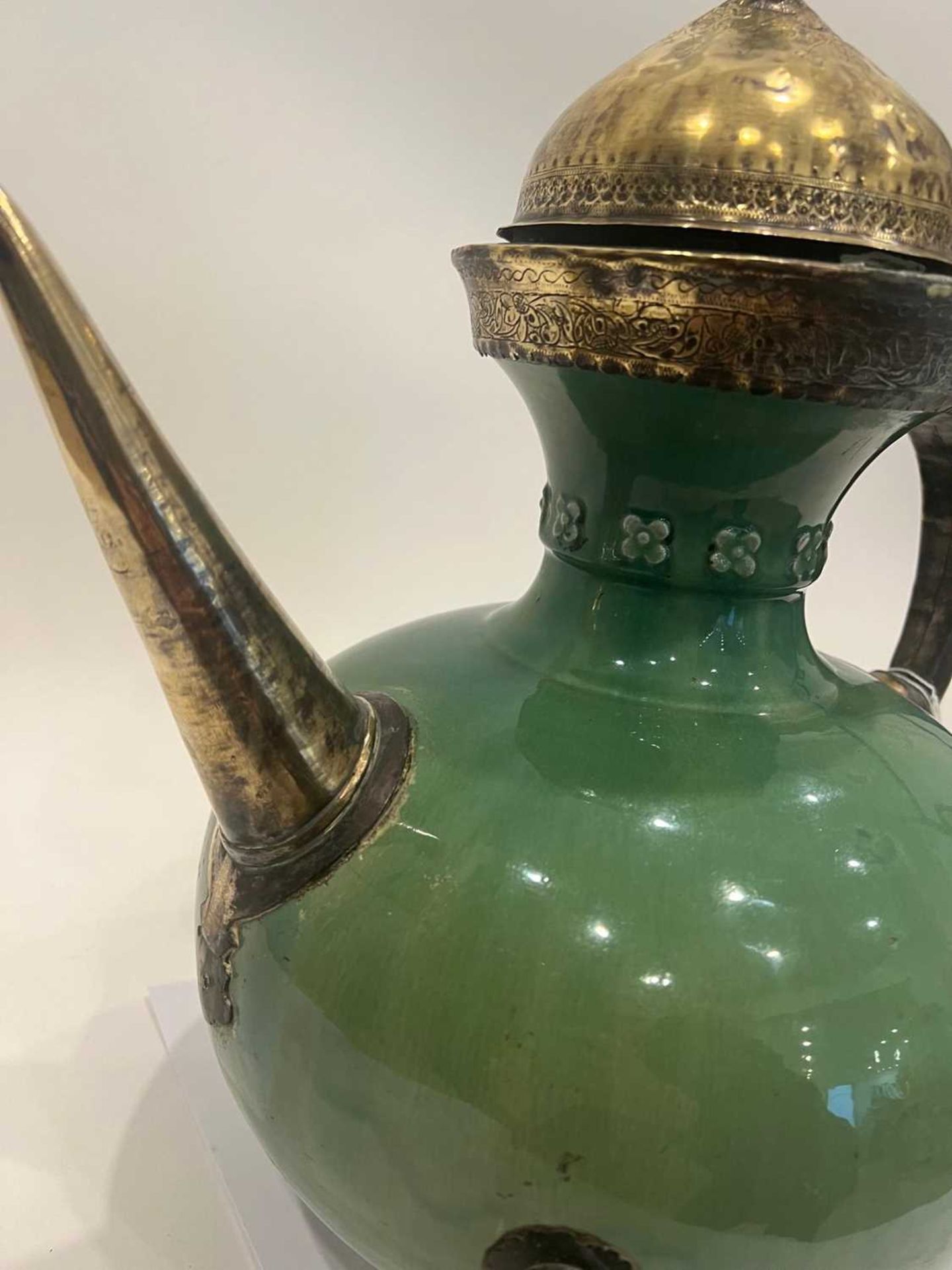 A 17TH CENTURY SAFAVID CERAMIC EWER WITH LATER MOUNTS - Image 9 of 11