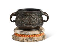 A CHINESE BRONZE ELEPHANT HANDLED CENSER