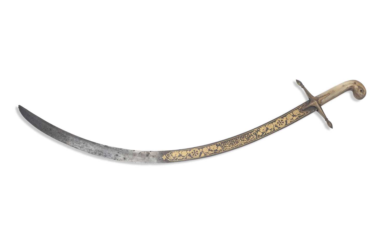 A LATE 18TH / EARLY 19TH CENTURY OTTOMAN (TURKEY) GOLD DAMASCENED SWORD (SHAMSHIR)