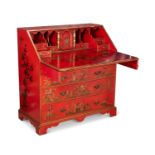 A GEORGE III STYLE RED LACQUERED 'JAPANNED' BUREAU