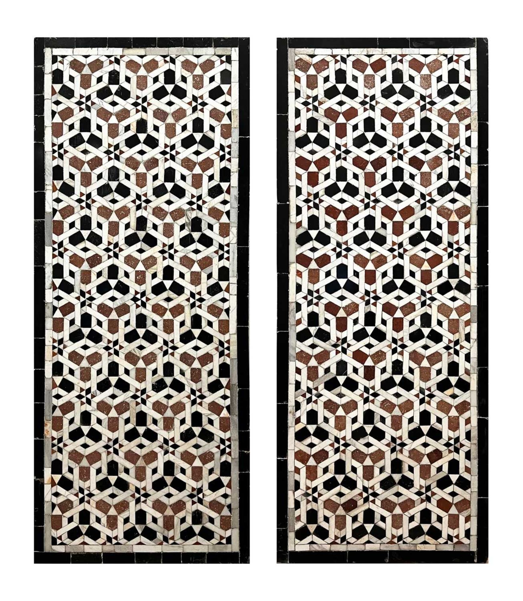 A PAIR OF 15TH / 17TH CENTURY OTTOMAN / MAMLUK GEOMETRIC MARBLE MOSAIC WALL PANELS, EGYPT